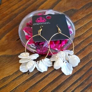 Paparazzi Gold Hoop and White Petal Earrings